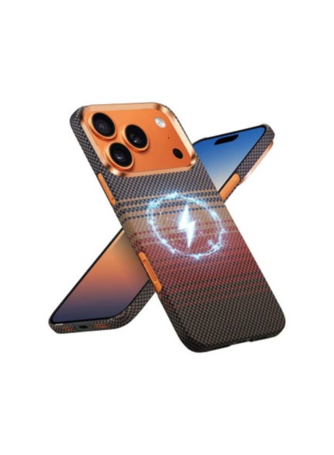 جراب لهاتف آيفون 17 برو ماكس متوافق مع MagSafe، جراب رفيع وخفيف الوزن يوفر إحساسًا بعدم وجود غطاء، تصميم بنمط ألياف الكربون (لون رمادي غروب الشمس) - Image 1